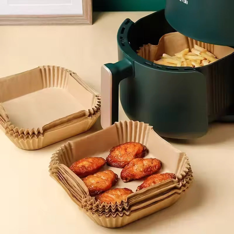 FritteFix™ – Wegwerfpapier für Heißluftfritteuse (Rund & Eckig, 100 Stück)