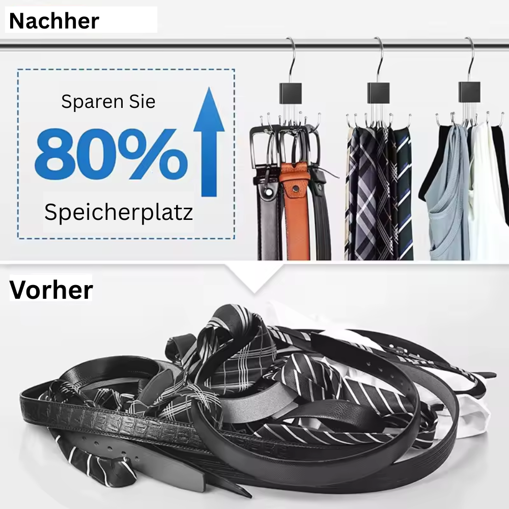 HakenFlex™ 6X – Drehbarer Kleider- & Gürtelhalter für den Kleiderschrank