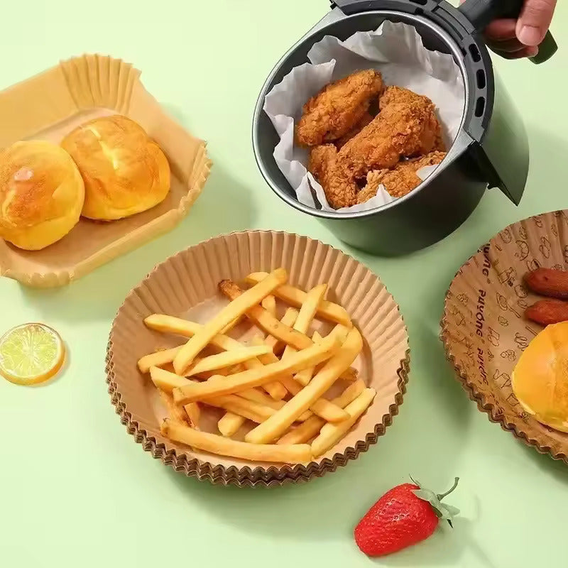 FritteFix™ – Wegwerfpapier für Heißluftfritteuse (Rund & Eckig, 100 Stück)