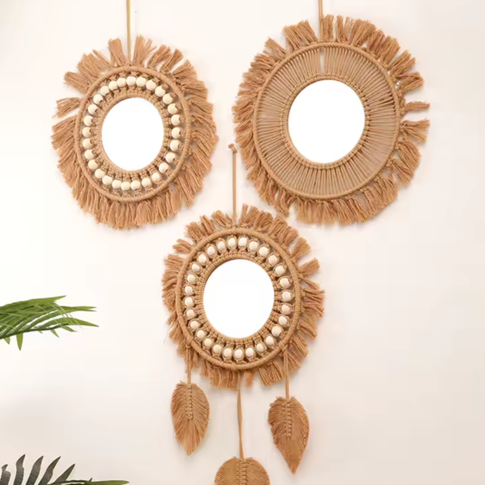 BohoMirror™ – 3er Set Handgewebte Wandspiegel im Boho-Stil