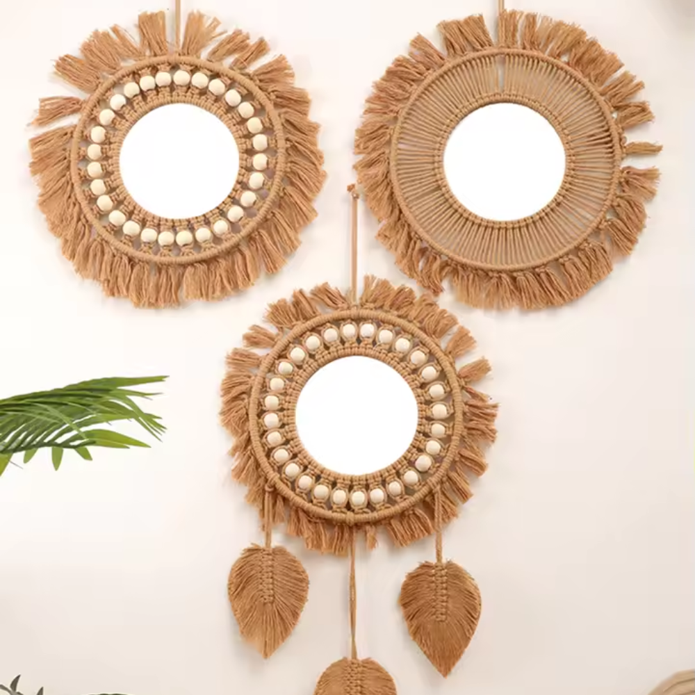 BohoMirror™ – 3er Set Handgewebte Wandspiegel im Boho-Stil