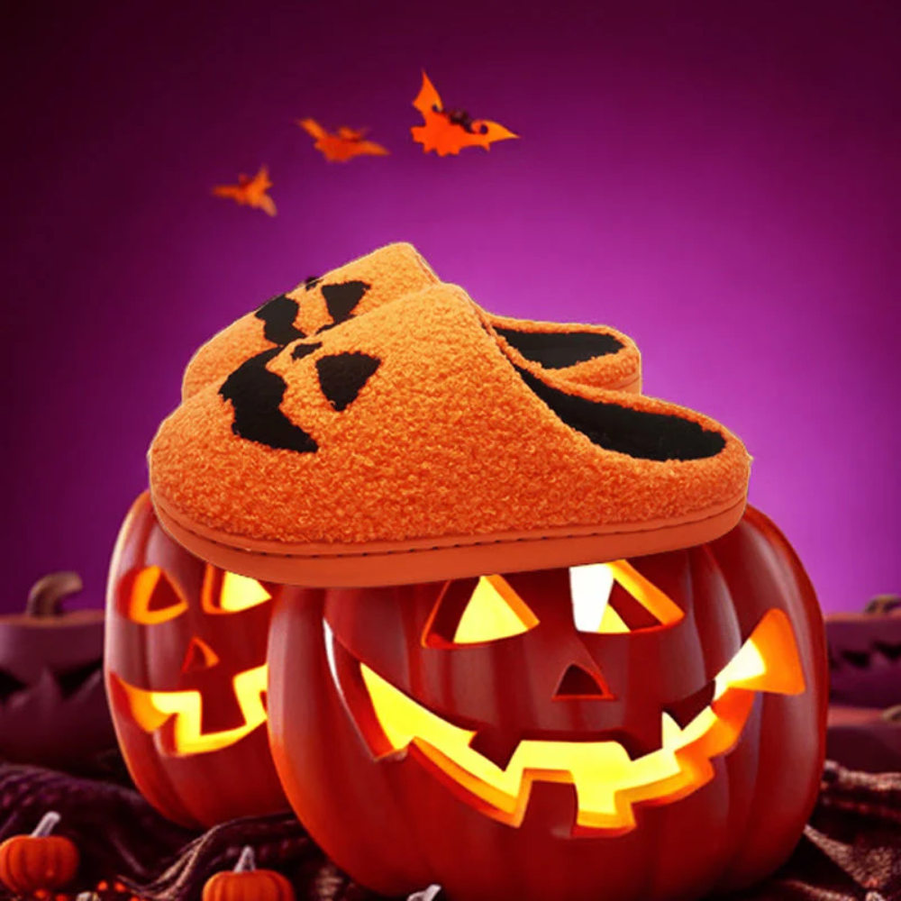 BooSteps™ – Flauschige Halloween Hausschuhe mit Gruselmotiv