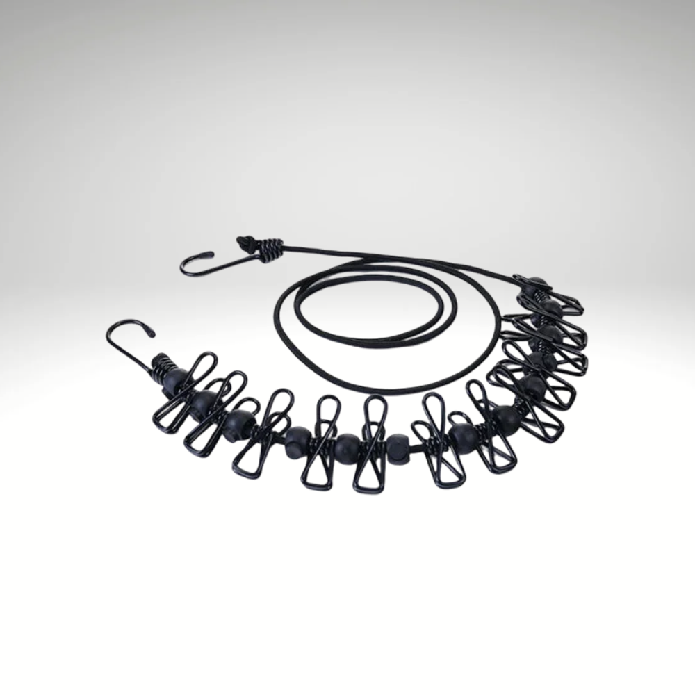 FlexLine™ – Dehnbare Outdoor Wäscheleine mit Haken & Clips