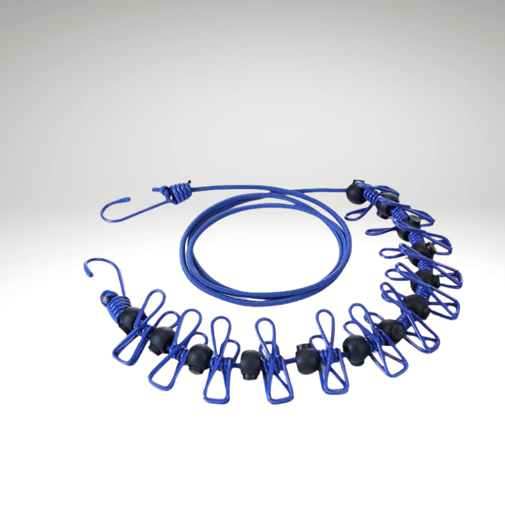 FlexLine™ – Dehnbare Outdoor Wäscheleine mit Haken & Clips