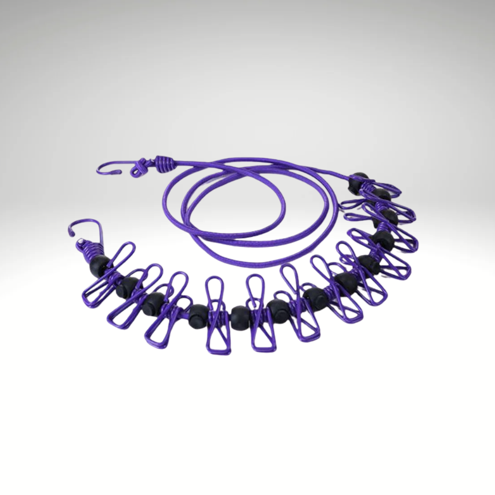 FlexLine™ – Dehnbare Outdoor Wäscheleine mit Haken & Clips