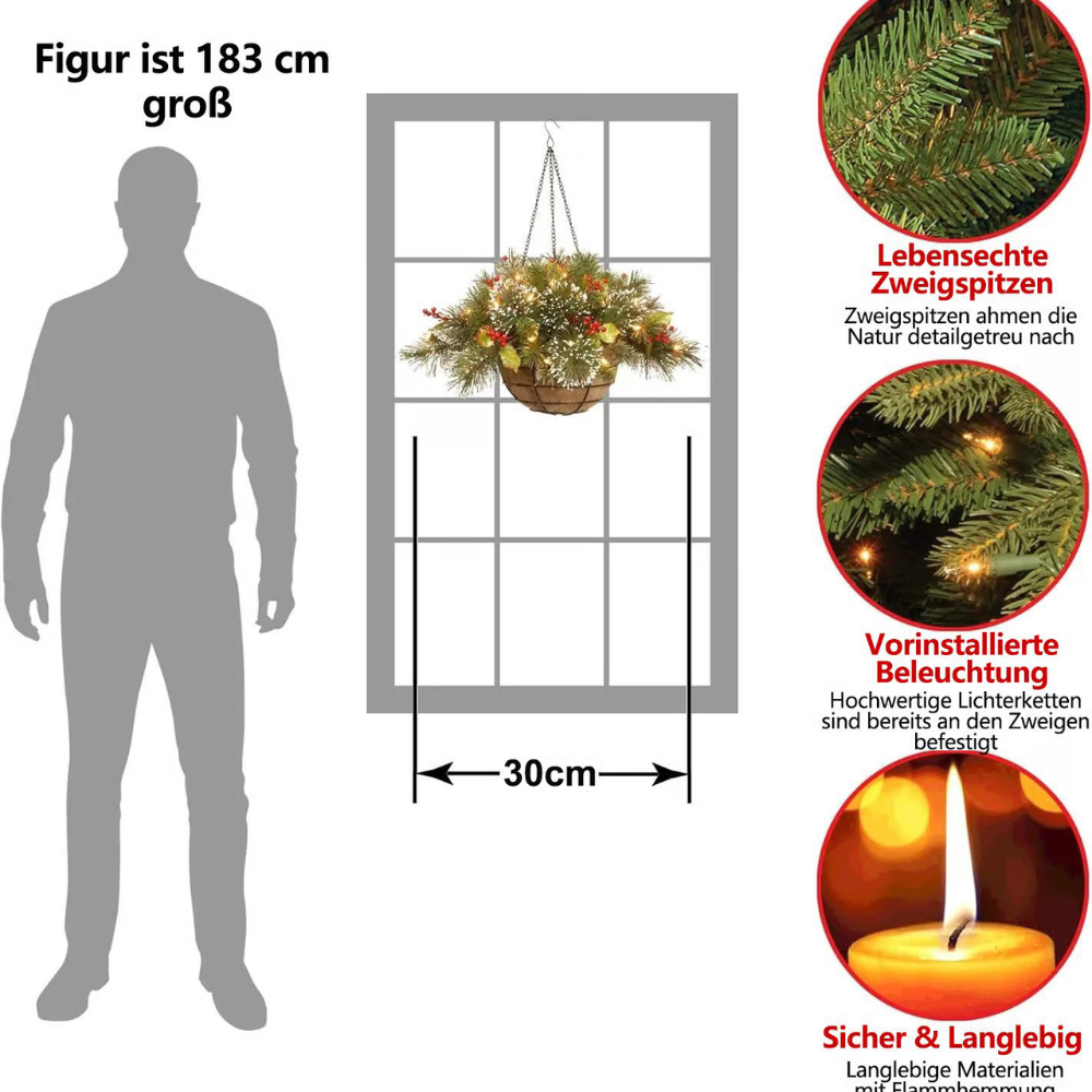 LichtKorb™ Weihnachts-Blumenampelkorb mit LED-Beleuchtung