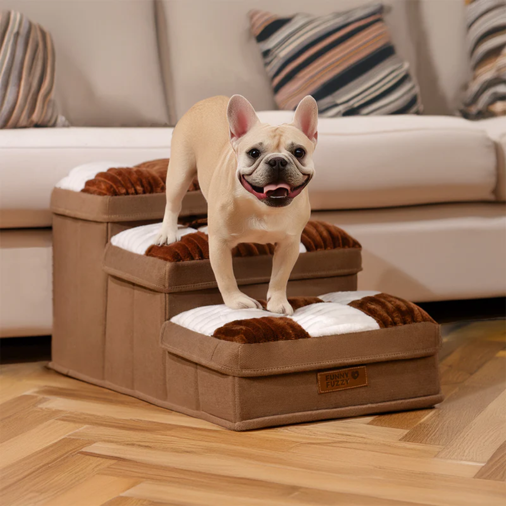 StashSteps™ - Handgefertigte, faltbare Hunde-Treppe mit Schachbrett-Optik & Stauraum