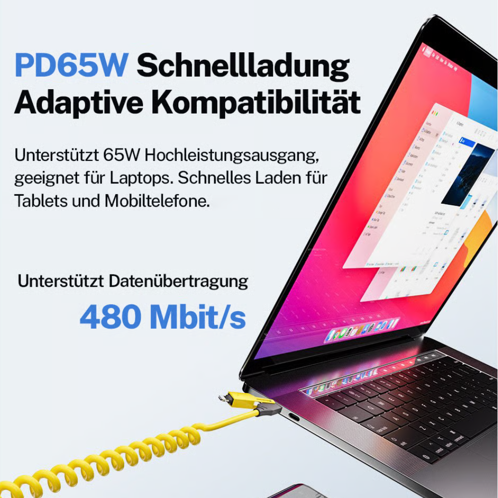 SpeedCoil65™ – 4-in-1 USB-Schnellladekabel, federnd & ausziehbar