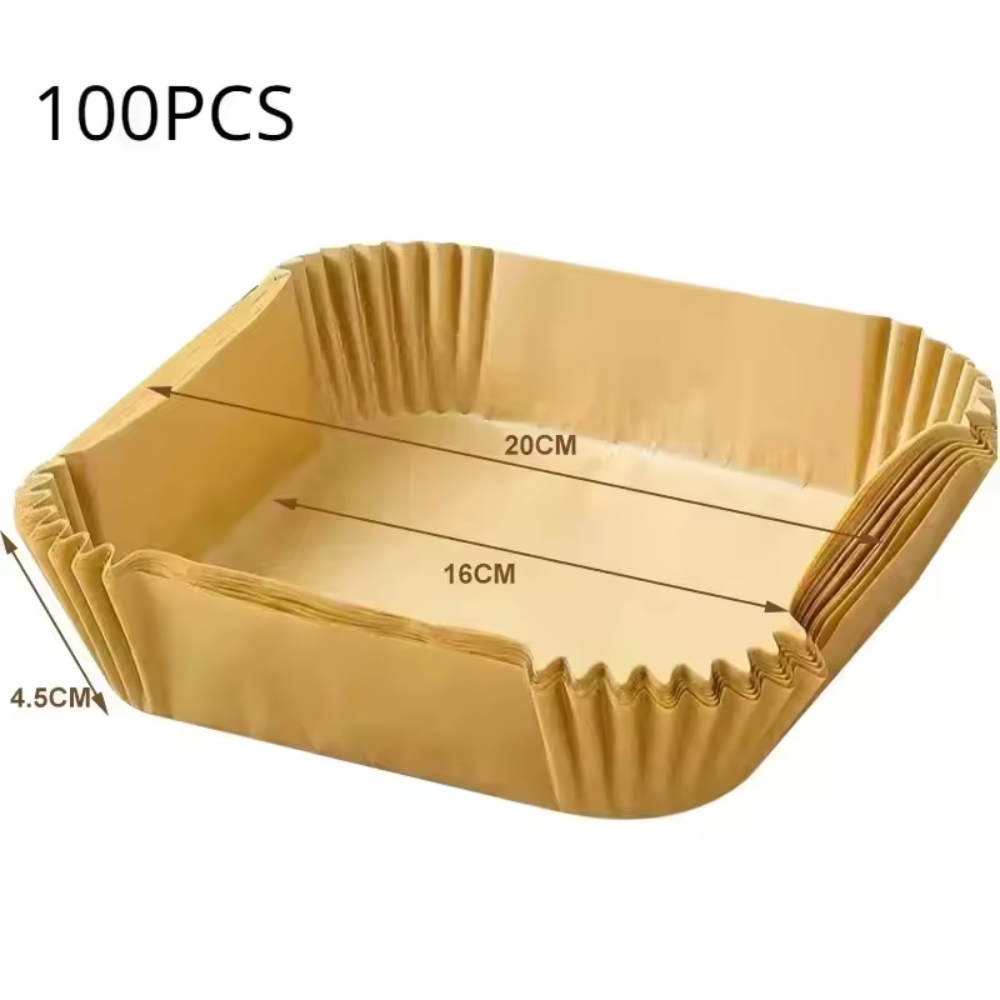 FritteFix™ – Wegwerfpapier für Heißluftfritteuse (Rund & Eckig, 100 Stück)
