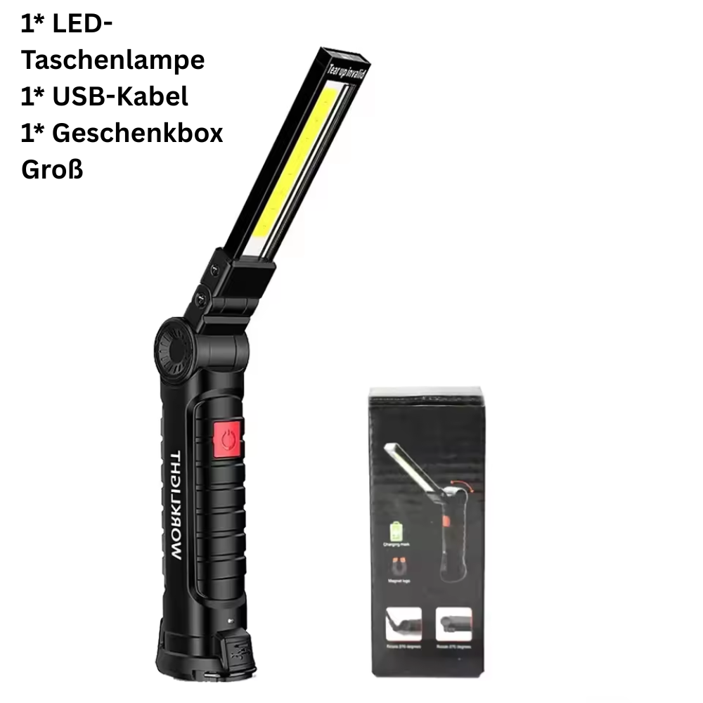 FixBeam™ – Kompakte LED-Arbeitsleuchte mit USB-Akku & Klappständer