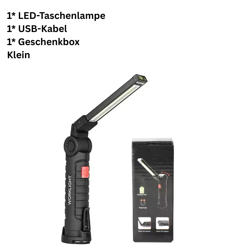FixBeam™ – Kompakte LED-Arbeitsleuchte mit USB-Akku & Klappständer