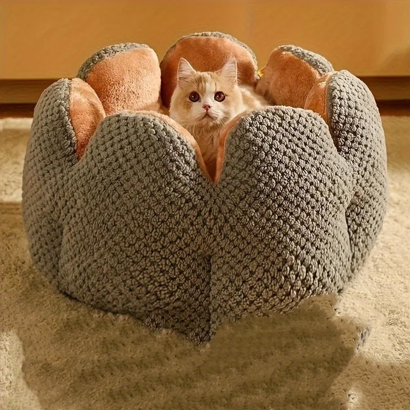 BloomNest™ - Blumenförmiges Kaktus-Haustierbett mit gestrickter Kuschelhöhle