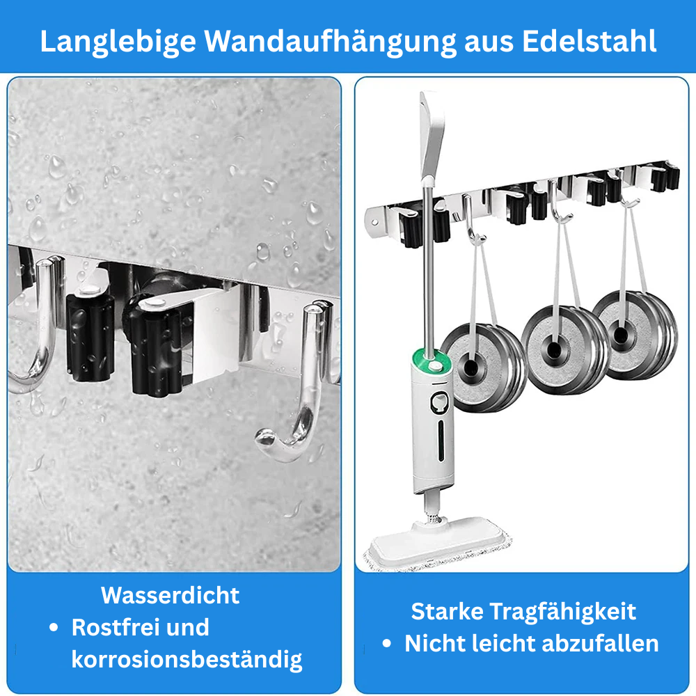 GripFix™ Wall – Edelstahl Wandhalterung für Besen, Mopp & Reinigungsgeräte