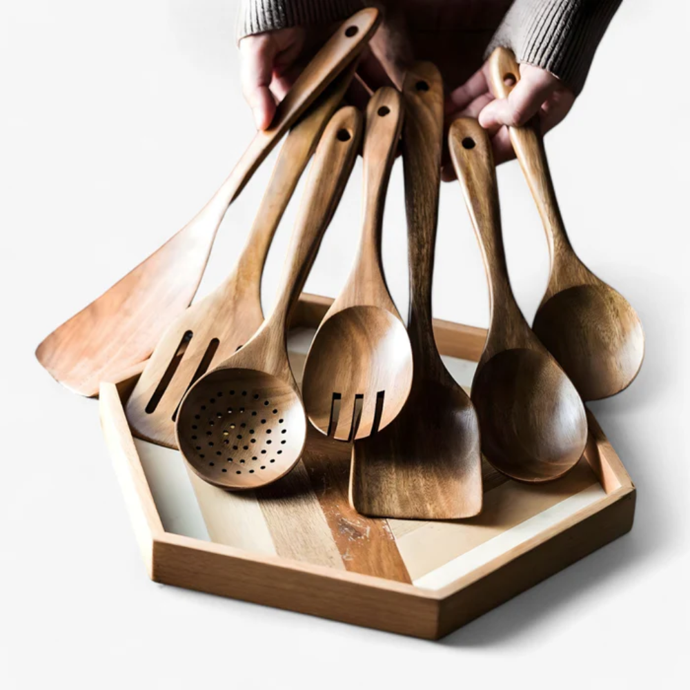 NaturKoch™ – 9-teiliges Küchenhelfer Set aus Holz für stilvolles Kochen