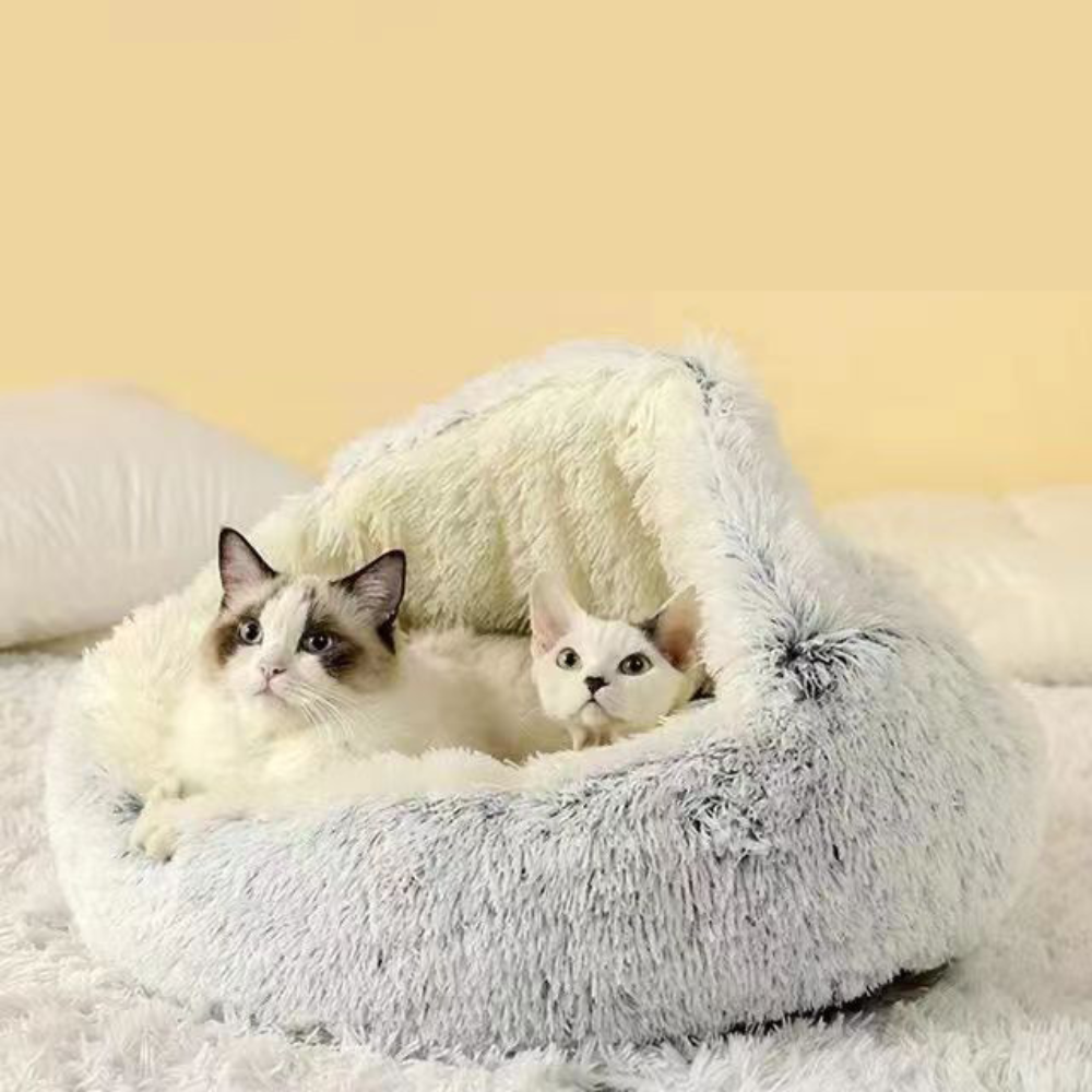PAWRELLE™ SnuggleCave – Geschlossenes Haustierbett mit Dach, Flauschig & Waschbar