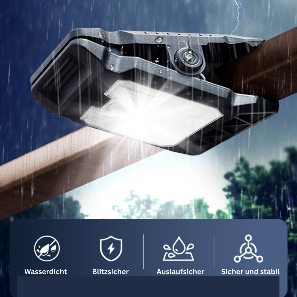SolarClip™ – LED Außenlampe mit Sensor & Clip, wasserdicht