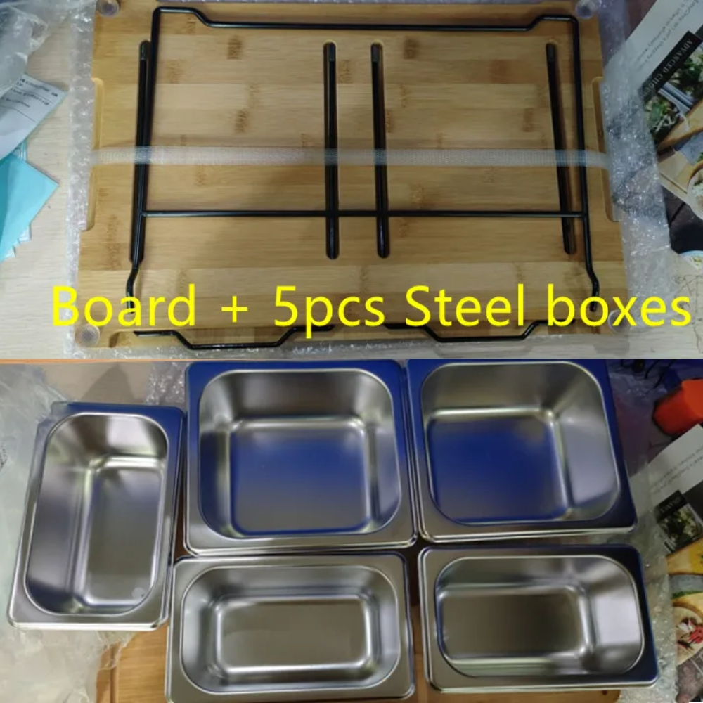 Prepmate™ – Bambus Schneidebrett mit Edelstahl-Schalen