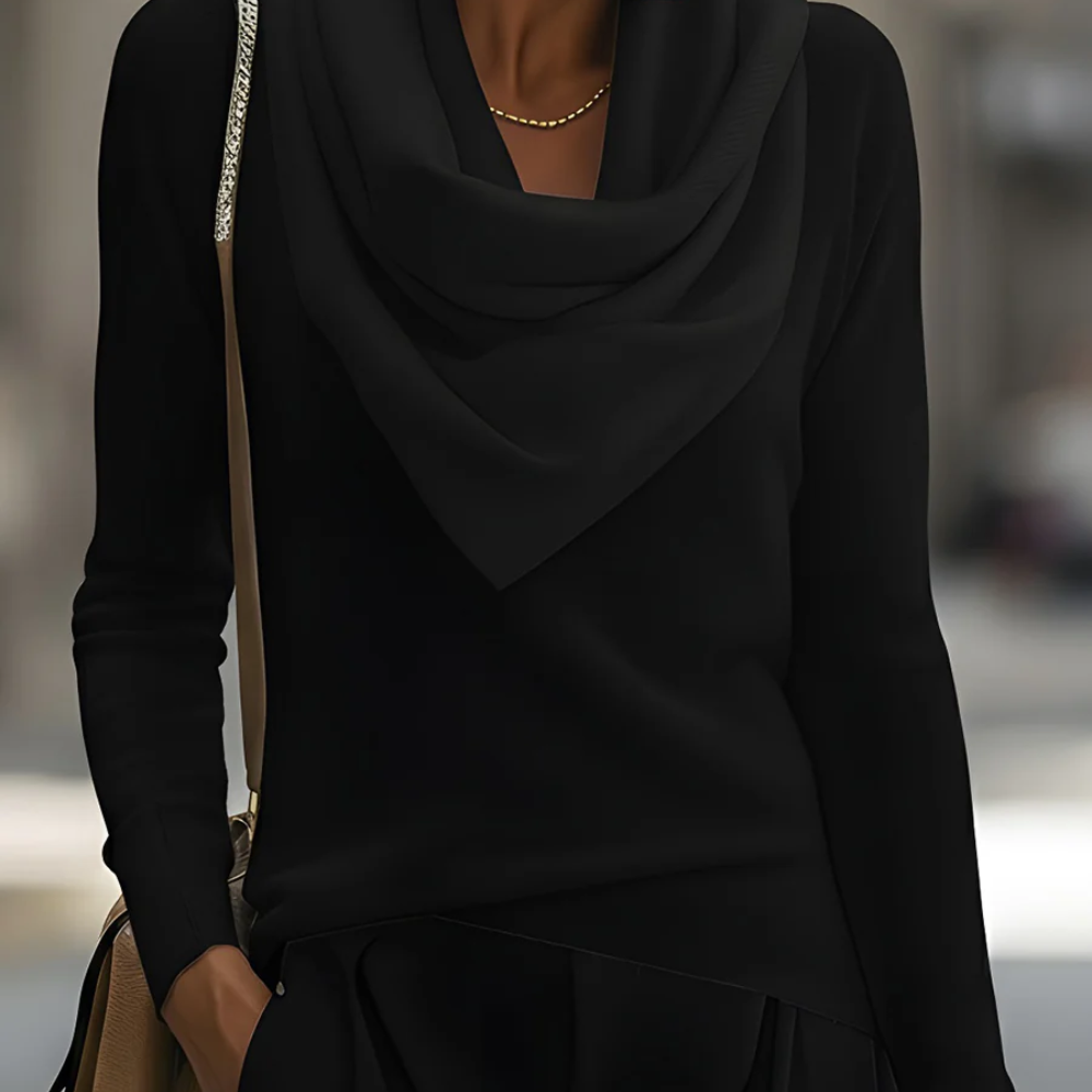 Eloria™ – Damen Langarmshirt mit Wasserfallausschnitt