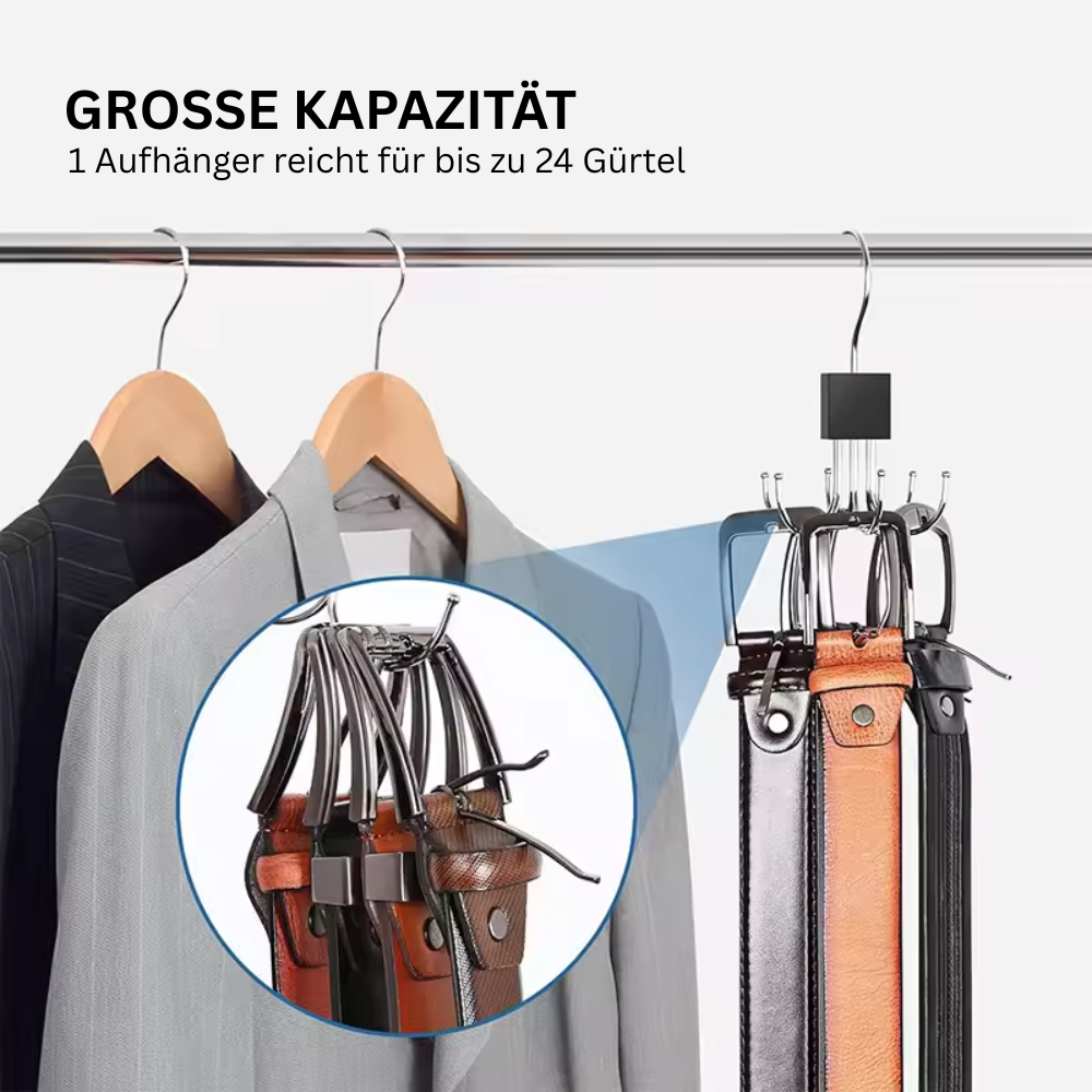 HakenFlex™ 6X – Drehbarer Kleider- & Gürtelhalter für den Kleiderschrank