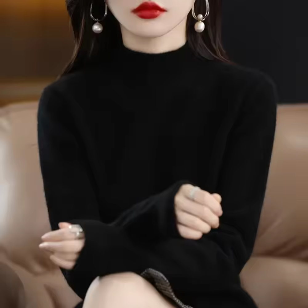 Amélienne™ - Eleganter Halb-Rollkragen Strickpullover