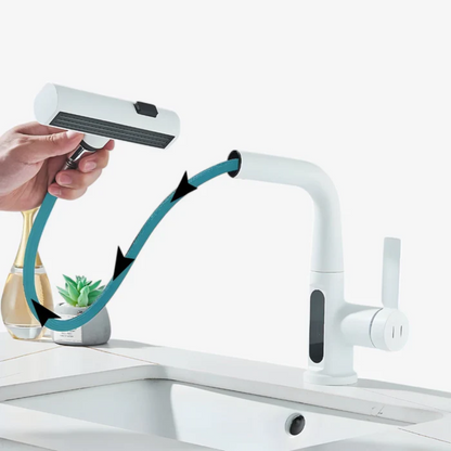 AquaLuxe™ Digital Waschtischarmatur – LED Wassertemperaturanzeige, Wasserfall Design, Warm & Kalt, Modernes Badezimmer