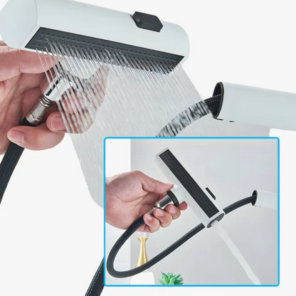 AquaLuxe™ Digital Waschtischarmatur – LED Wassertemperaturanzeige, Wasserfall Design, Warm & Kalt, Modernes Badezimmer