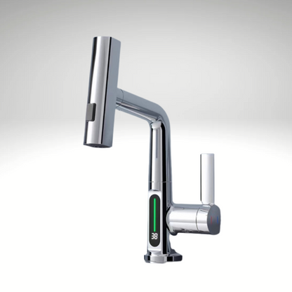 AquaLuxe™ Digital Waschtischarmatur – LED Wassertemperaturanzeige, Wasserfall Design, Warm & Kalt, Modernes Badezimmer