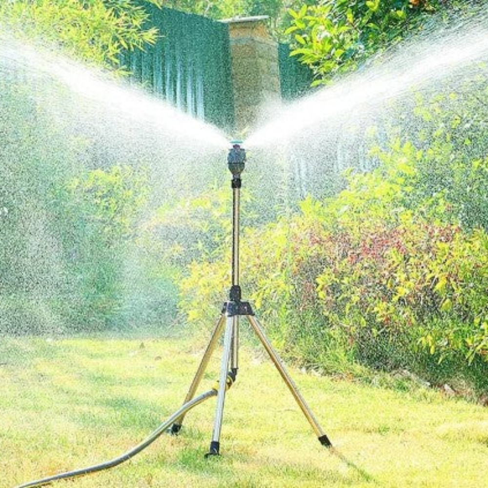 AquaSpin™ 360° Rotations-Sprinkler mit verstellbarem Dreibein-Stativ