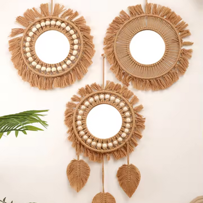 BohoMirror™ – 3er Set Handgewebte Wandspiegel im Boho-Stil