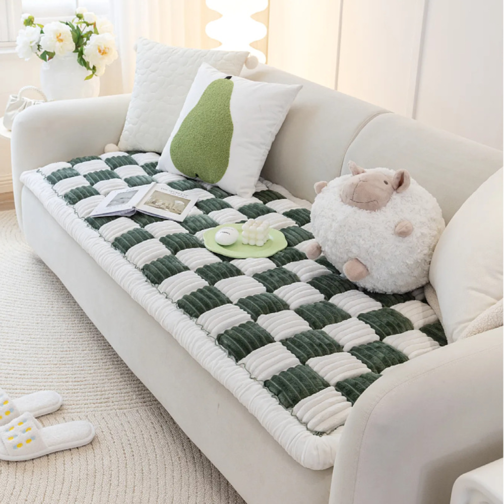 CreamWeave™ - Große, kuschelige Flanell-Decke in Cremefarbenem Karo-Design