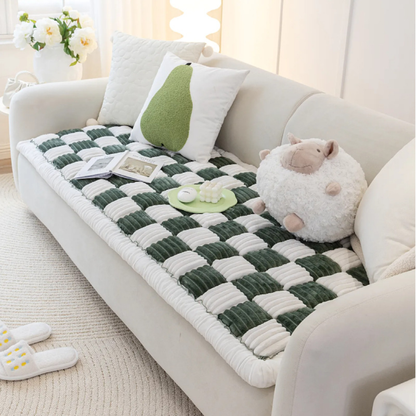 CreamWeave™ - Große, kuschelige Flanell-Decke in Cremefarbenem Karo-Design