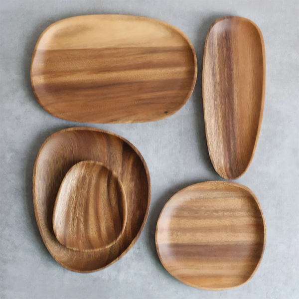 EdelHolz™ Teller Set – Walnuss & Akazie Massivholz, für Snacks, Obst & Desserts