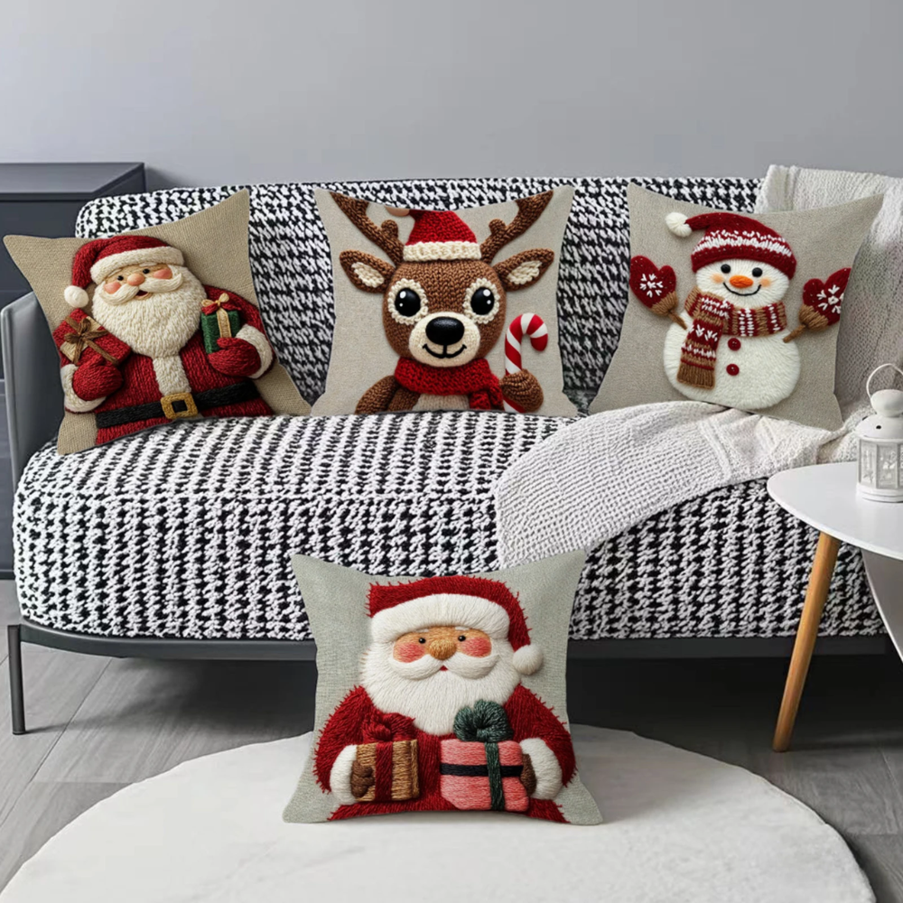 FestivePillow™ Flachgedruckte Weihnachts-Kissenbezüge mit Santa-Motiv