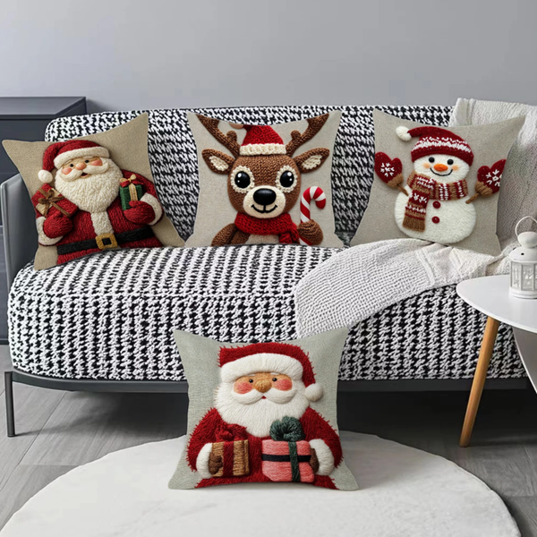 FestivePillow™ Flachgedruckte Weihnachts-Kissenbezüge mit Santa-Motiv