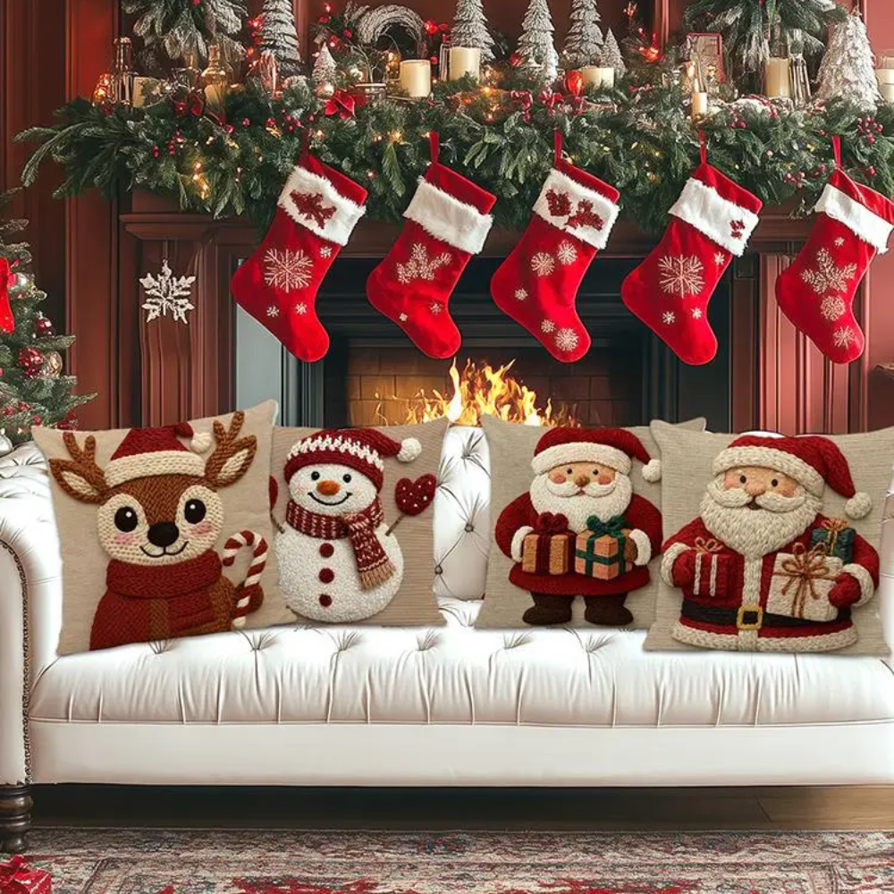 FestivePillow™ Flachgedruckte Weihnachts-Kissenbezüge mit Santa-Motiv