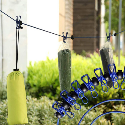 FlexLine™ – Dehnbare Outdoor Wäscheleine mit Haken & Clips