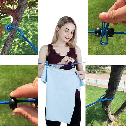 FlexLine™ – Dehnbare Outdoor Wäscheleine mit Haken & Clips