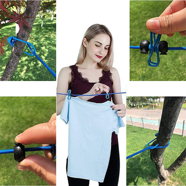 FlexLine™ – Dehnbare Outdoor Wäscheleine mit Haken & Clips