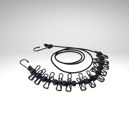 FlexLine™ – Dehnbare Outdoor Wäscheleine mit Haken & Clips