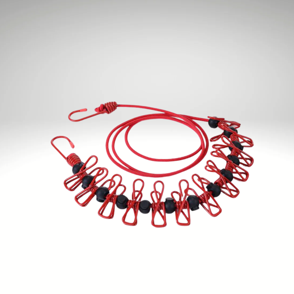 FlexLine™ – Dehnbare Outdoor Wäscheleine mit Haken & Clips