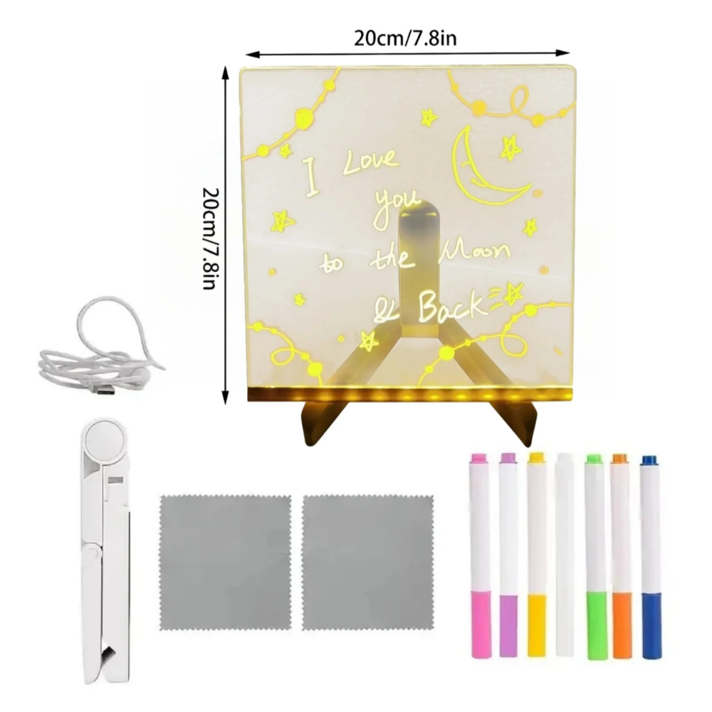 GlowBoard™ Kreatives Wiederbeschreibbares Acryl-LED-Nachrichtenschild Inkl. Leuchtstiften