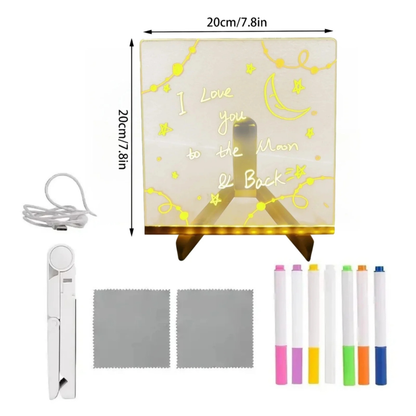 GlowBoard™ Kreatives Wiederbeschreibbares Acryl-LED-Nachrichtenschild Inkl. Leuchtstiften