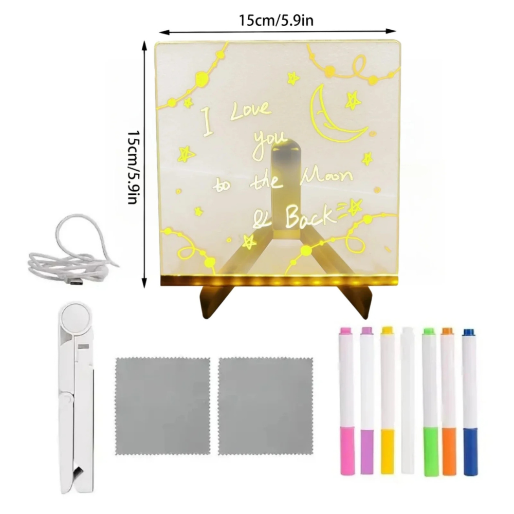 GlowBoard™ Kreatives Wiederbeschreibbares Acryl-LED-Nachrichtenschild Inkl. Leuchtstiften