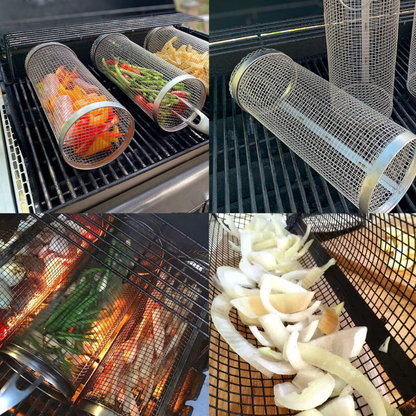 GrillRoll™ Zylinder-Grillkorb als vielseitiges BBQ-Wendegrill-Werkzeug