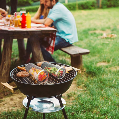GrillRoll™ Zylinder-Grillkorb als vielseitiges BBQ-Wendegrill-Werkzeug