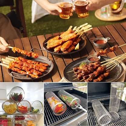 GrillRoll™ Zylinder-Grillkorb als vielseitiges BBQ-Wendegrill-Werkzeug