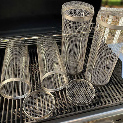 GrillRoll™ Zylinder-Grillkorb als vielseitiges BBQ-Wendegrill-Werkzeug
