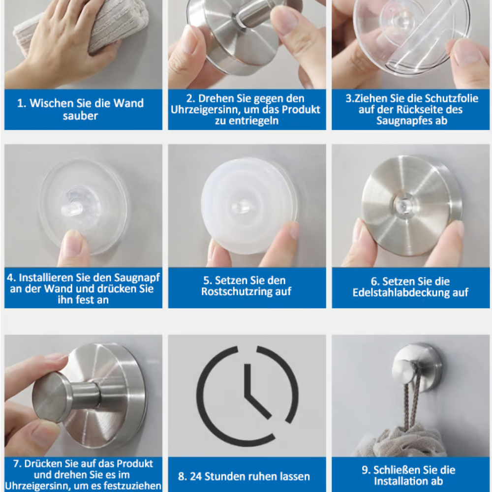 GripCup™ Metall-Saugnapfhaken für Handtücher ohne Bohren