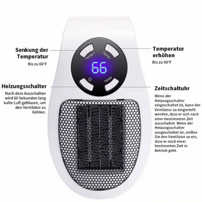 HeatMini™ Tragbarer Mini-Heizlüfter mit Fernbedienung für Wandsteckdose