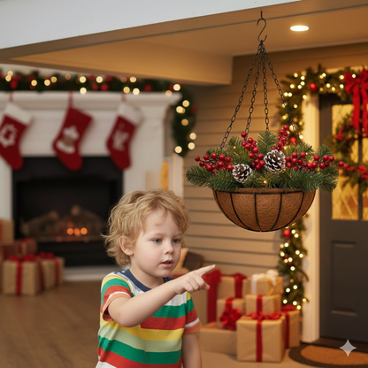 LichtKorb™ – Solar Weihnachts-Blumenampel mit LED-Glanz